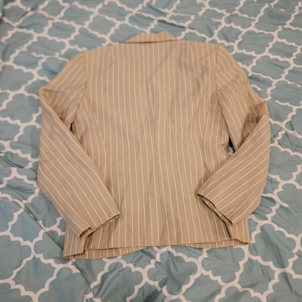 Talbots Petites 2 Blazer Tan Pinstripe Linen Silk Blend Career Jacket Womens - Picture 9 of 9